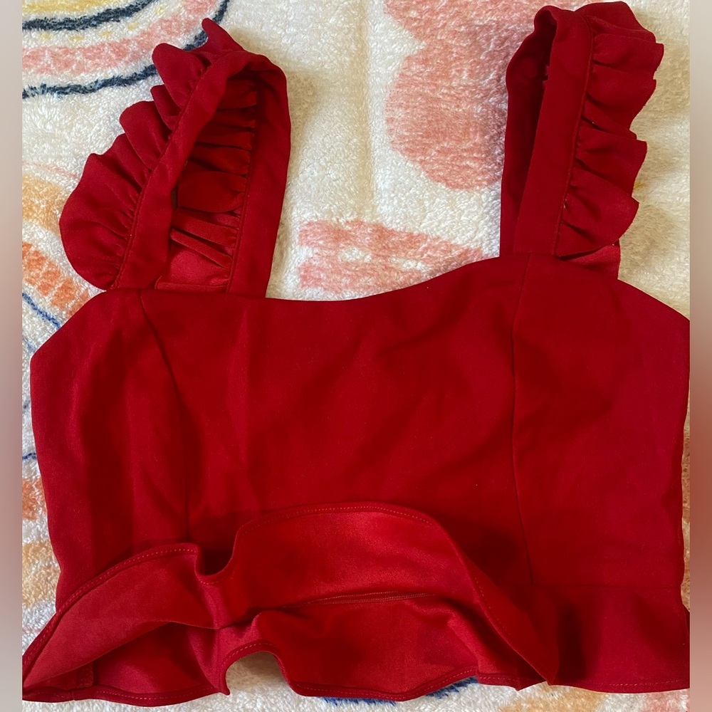 Red Ruffled Crop Top